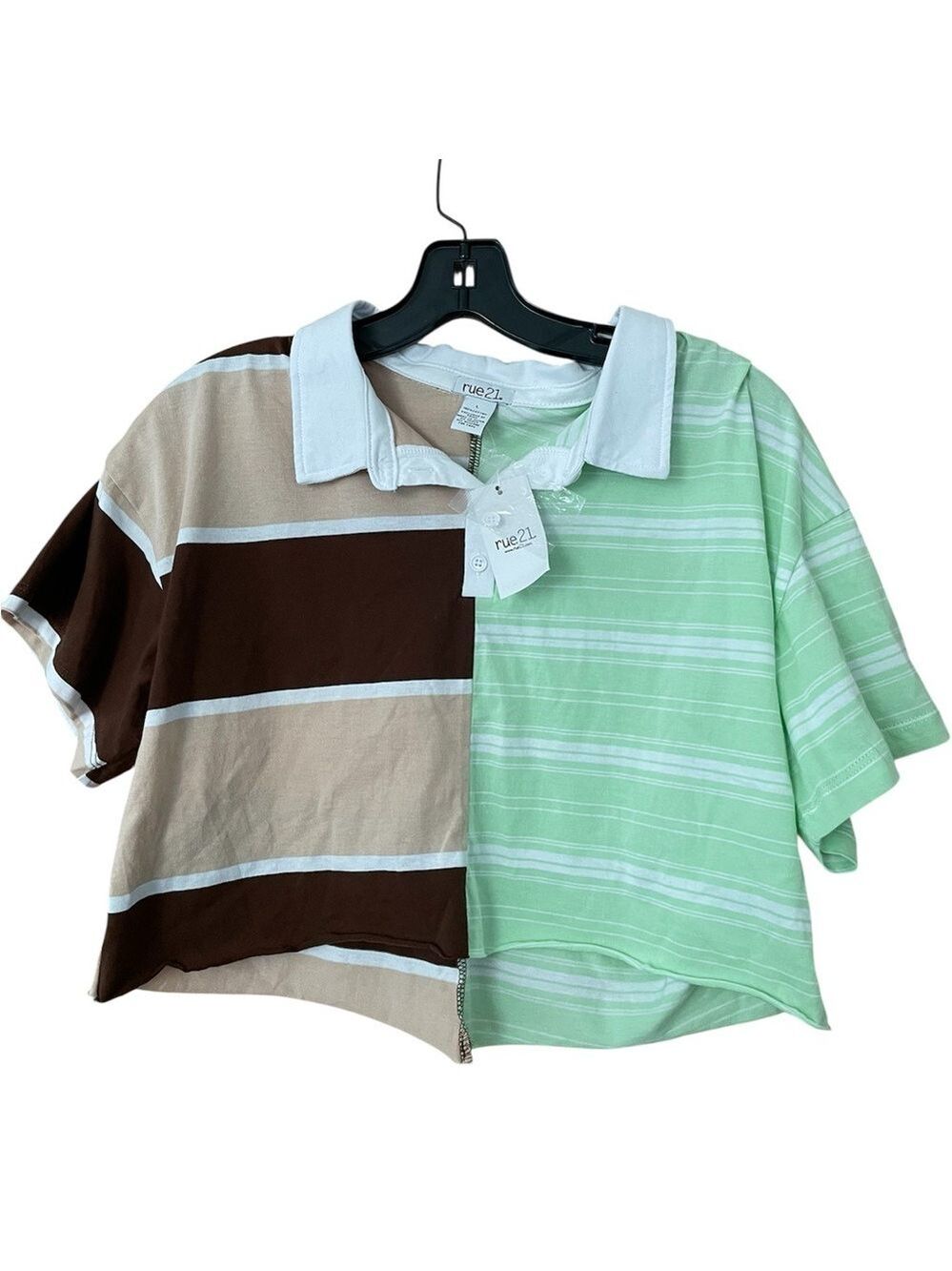 Rue21 Kids Two Tone Striped Shirt Brown and Green